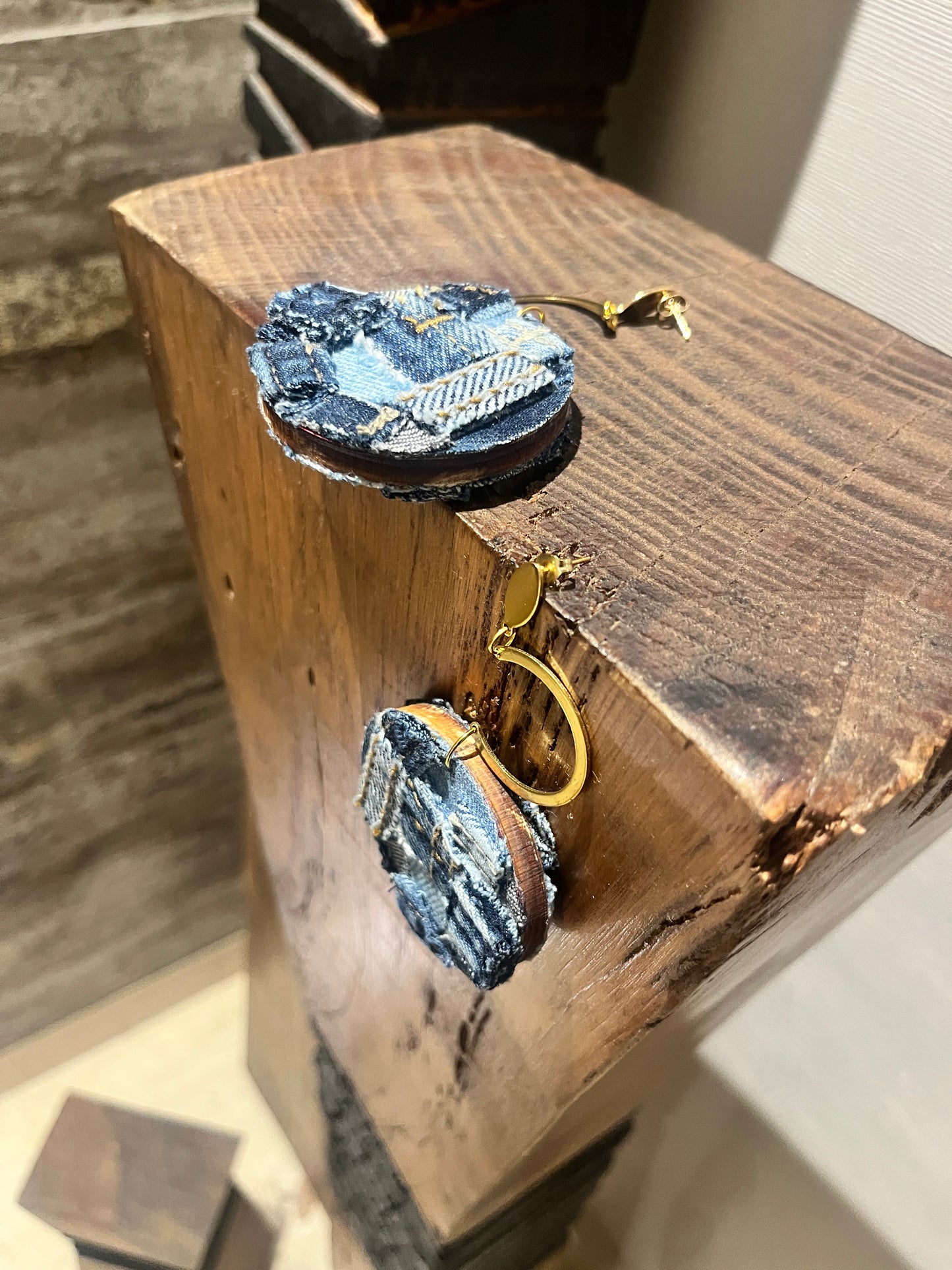 Drop denim earrings