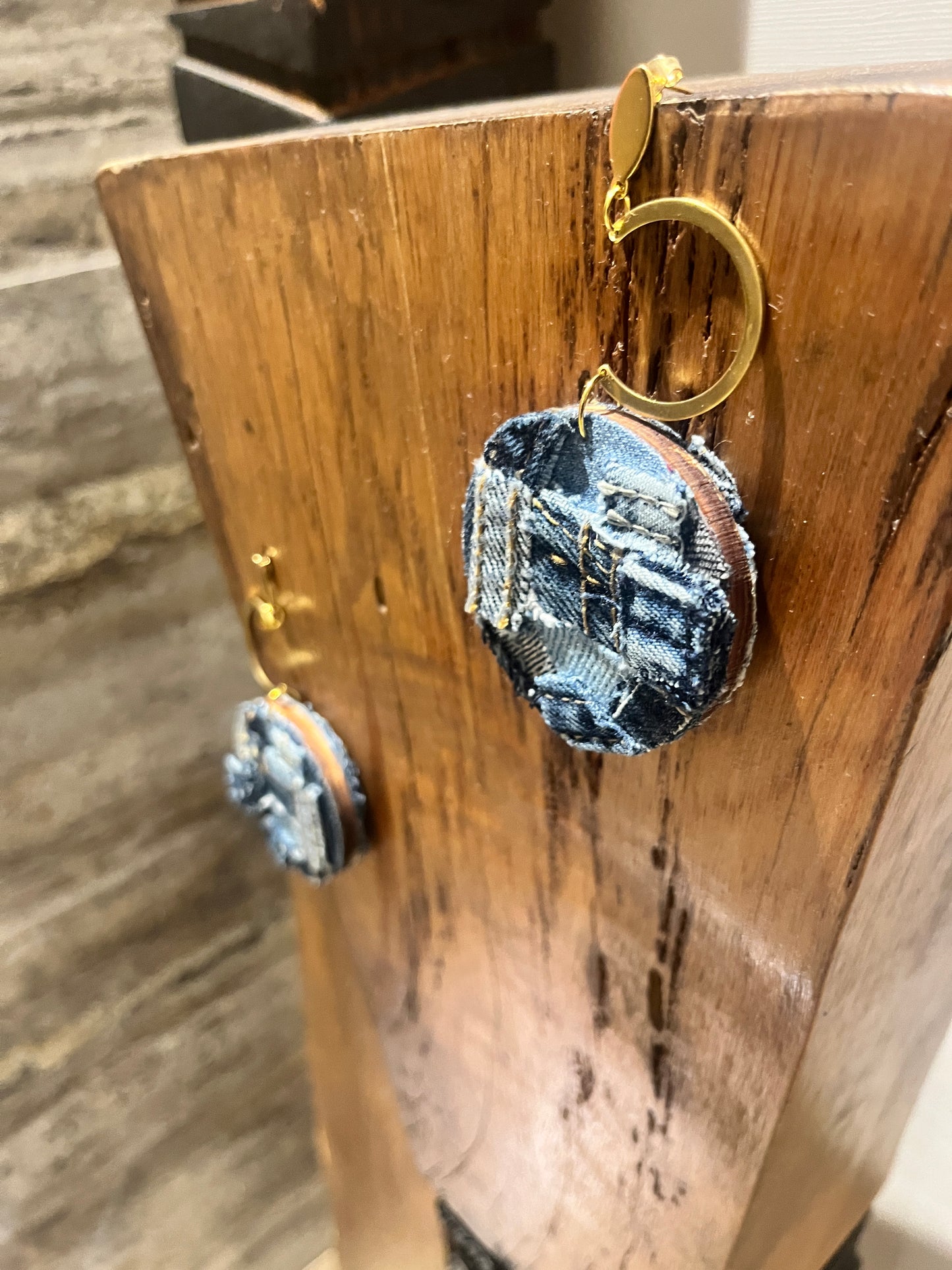 Drop denim earrings
