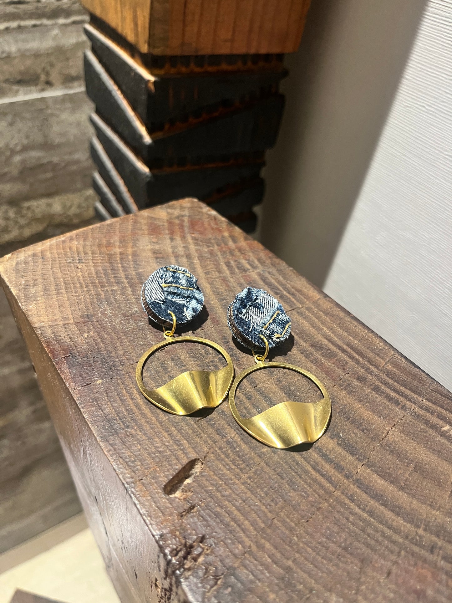 Bar bite denim earrings